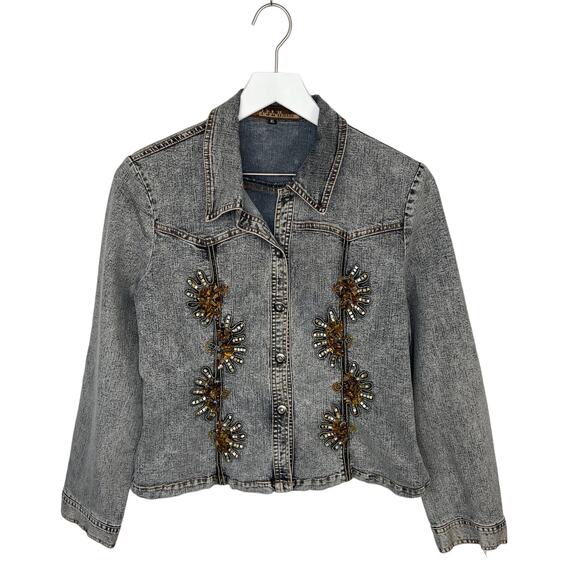 Beaded Embroidered Denim Western Shirt - Women's Size XL - Picture 1 of 6